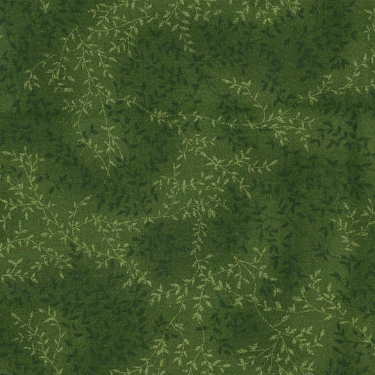 Dark Green Tonal Vines Cotton Fabric